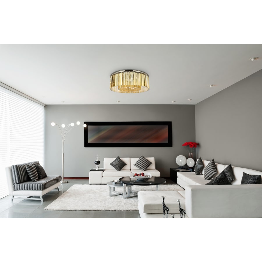 Elegant Lighting Sydney 10 Light 44" Wide Flush Mount Drum Ceiling Fixture with Golden Teak Royal Cut Crystals