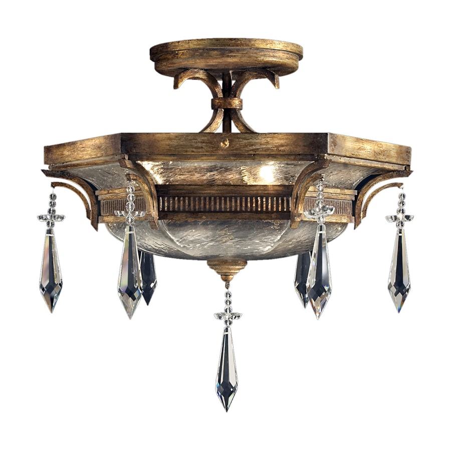 Fine Art Handcrafted Lighting Monte Carlo 21" Diameter Three-Light Semi-Flush Mount Ceiling Fixture with Hand-Blown Crystallized Glass Shades and Crystal Accents