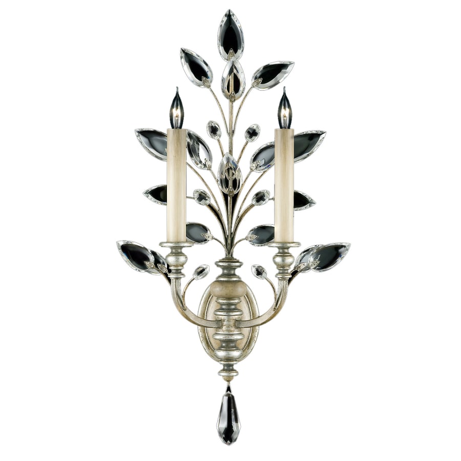 Fine Art Handcrafted Lighting Crystal Laurel Two-Light Wall Sconce with Bold-Cut Stylized Crystal Leaves