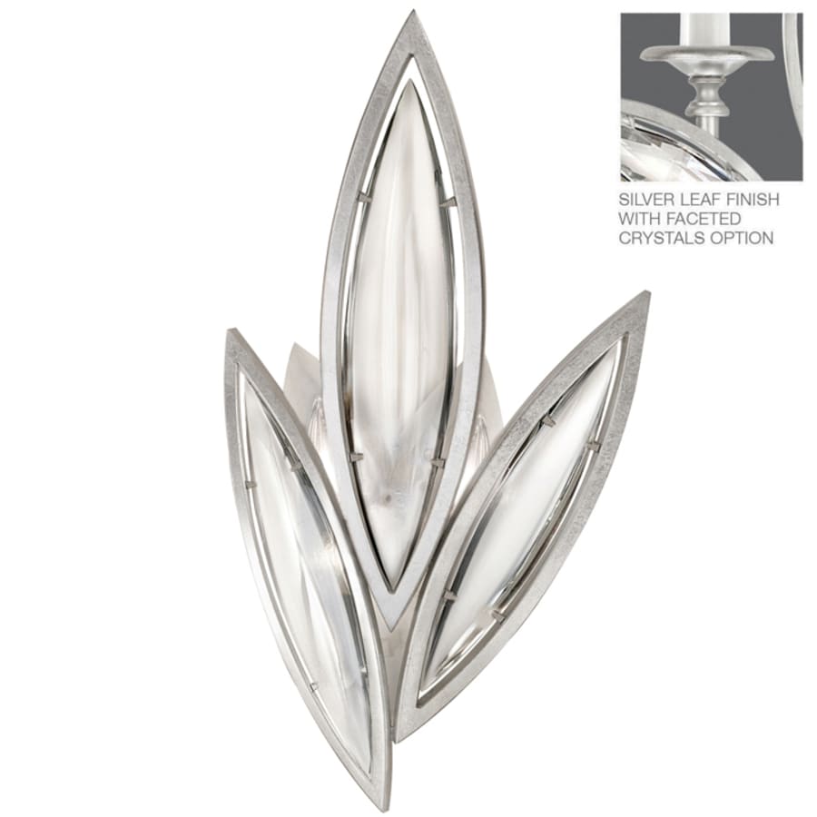 Fine Art Handcrafted Lighting 2 Light ADA Wall Sconce in Platinized Silver Leaf Finish with Hand-Cut Faceted Crystals from the Marquise Collection