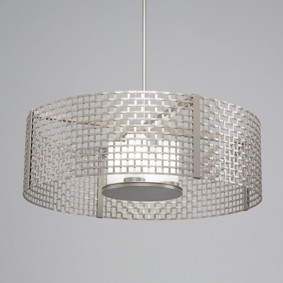 Hammerton Studio Tweed 4 Light 36" Wide Drum Chandelier - Medium (E26) with Frosted Glass Inner Shades and Finished to Match Outer Metal Shade