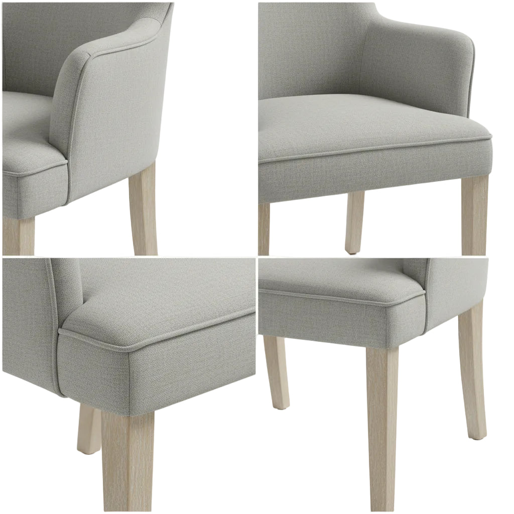 light grey fabric dining chair featuring foam cushion seat and structured backrest