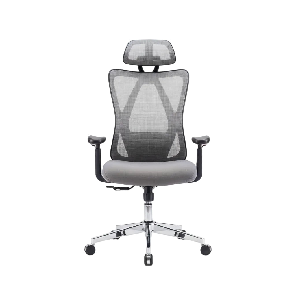 close up of adjustable headrest detail on mesh office chair