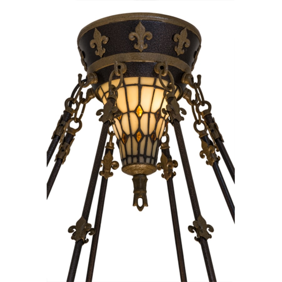 Meyda Tiffany Fleur-de-lis 4 Light 28" Wide Semi-Flush Bowl Ceiling Fixture - Copper Vein Bake / Nu Gold Finish