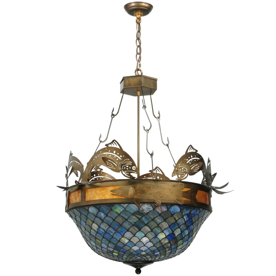 Meyda Tiffany 30" W Catch Of The Day Fishscale Inverted Pendant
