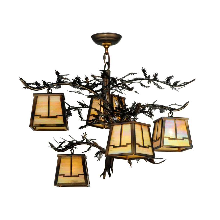 Meyda Tiffany Pine Branch 5 Light 29" Wide Chandelier with Yellow Acrylic Shade