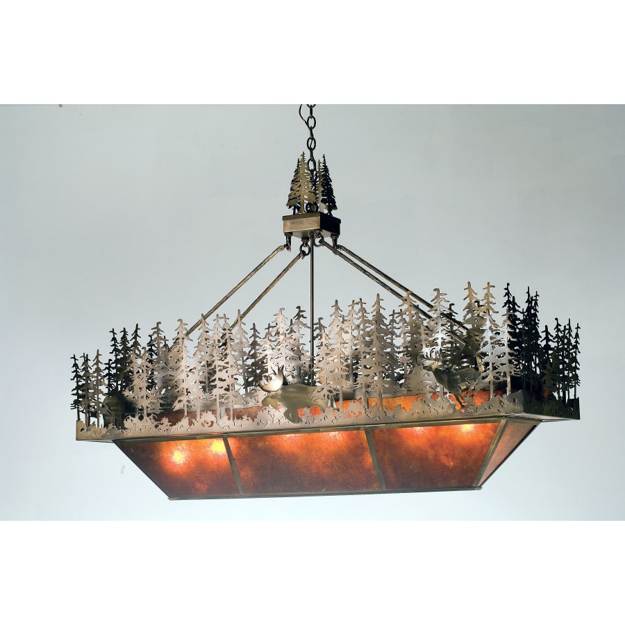 Meyda Tiffany Pine Lake 6 Light 60" Wide Billiard Chandelier with Brown Glass Shade