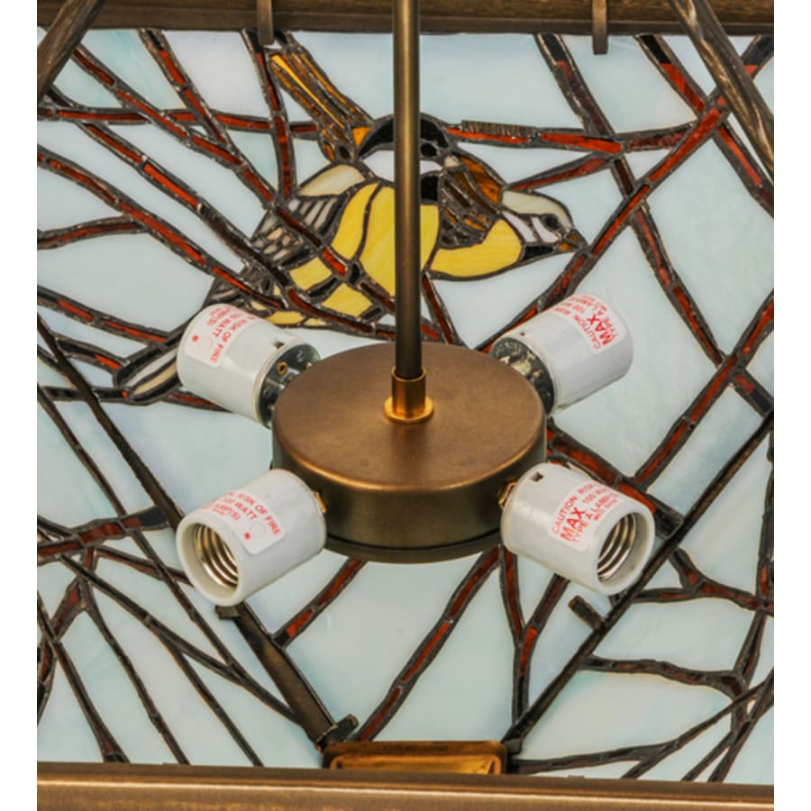 Meyda Tiffany Backyard Friends 4 Light 30" Wide Semi-Flush Ceiling Fixture with Azure Glass Shade - Antique Copper Finish