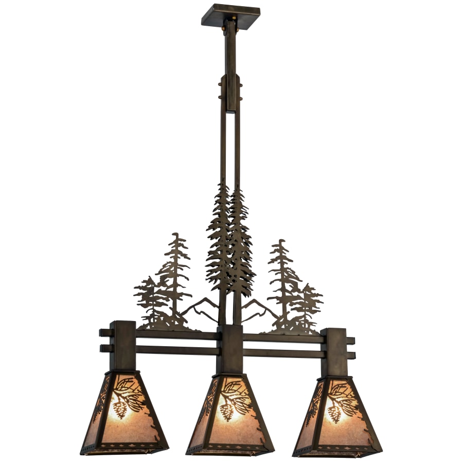 Meyda Tiffany Tall Pines 3 Light 30" Wide Linear Chandelier with Silver Mica Shade
