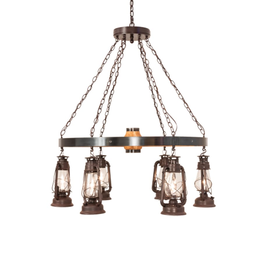 Meyda Tiffany Miners Lantern Wagon Wheel 6 Light 40" Wide Lantern Chandelier
