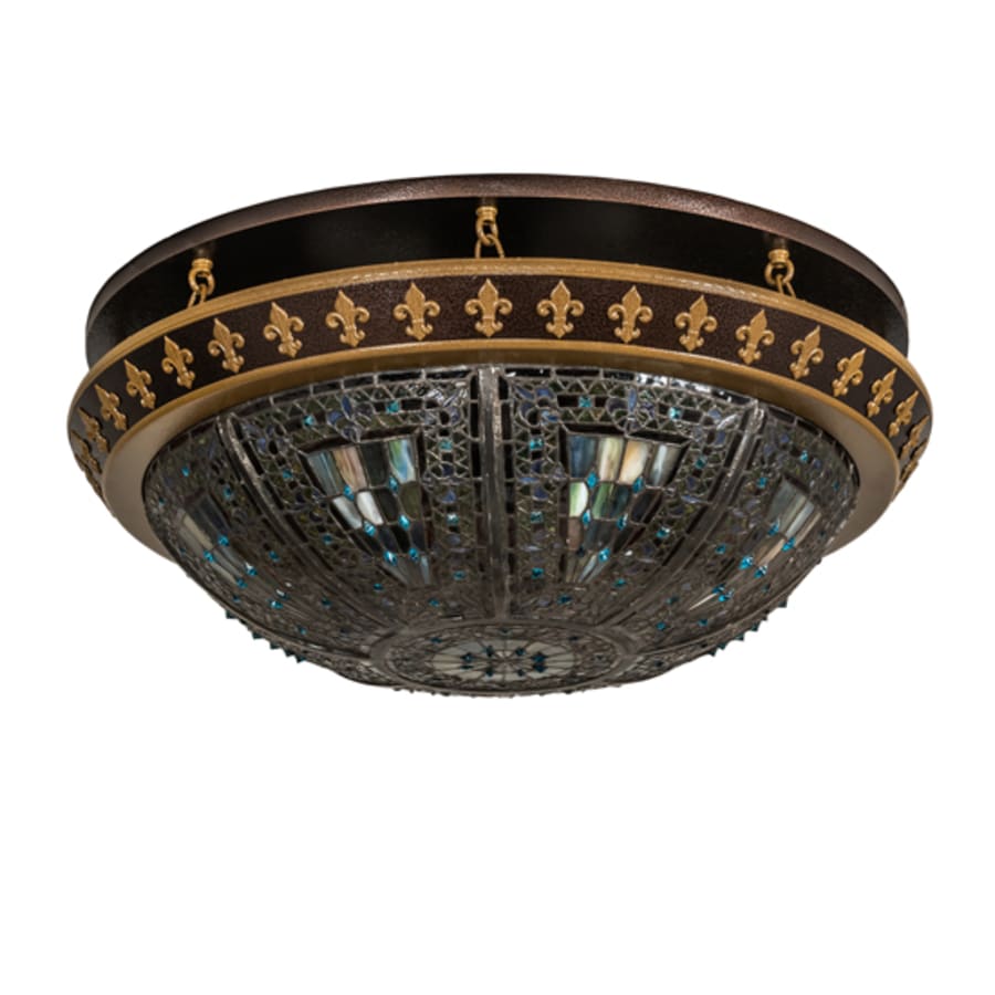 Meyda Tiffany Fleur-de-lis 4 Light 28" Wide Semi-Flush Bowl Ceiling Fixture - Copper Vein / Antique Gold Finish
