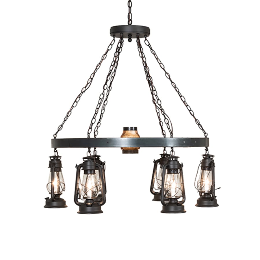 Meyda Tiffany Miners Lantern Wagon Wheel 6 Light 40" Wide Lantern Chandelier