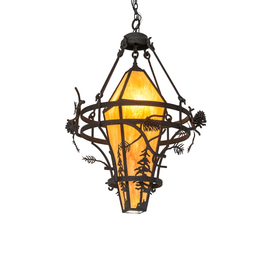 Meyda Tiffany Lone Pine 3 Light 36" Wide Pendant with Amber Mica Shade
