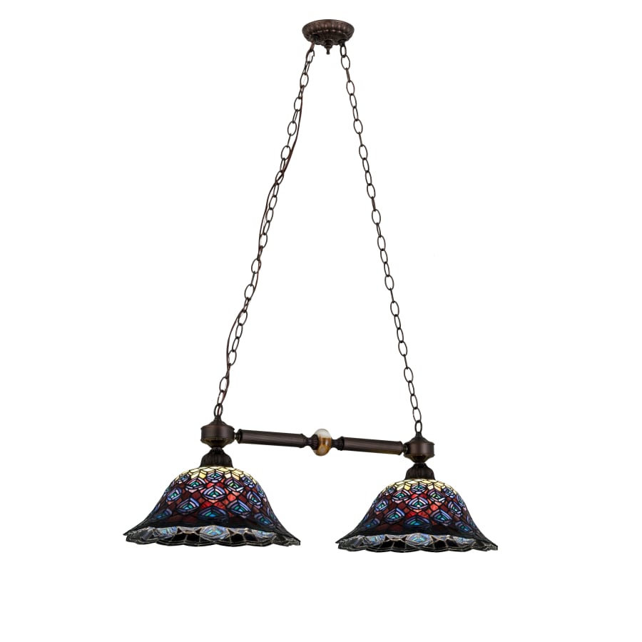 Meyda Tiffany Tiffany Peacock Feather 2 Light 24" Wide Linear Chandelier with Tiffany Glass Shade