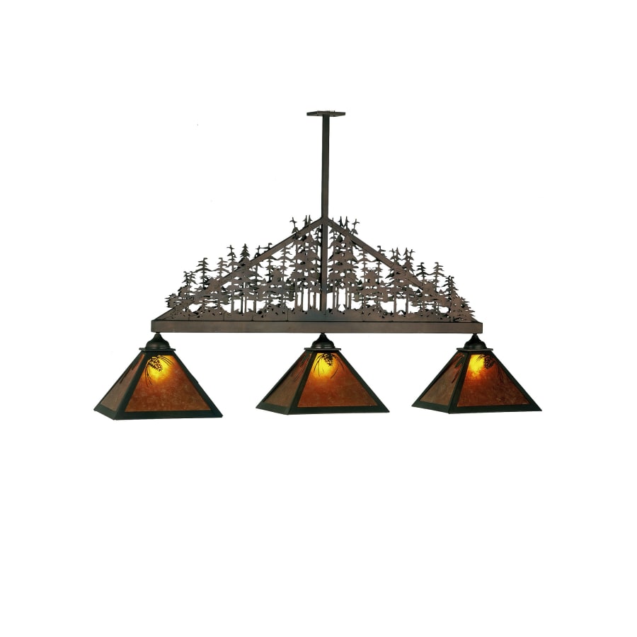 Meyda Tiffany Mountain Pine 3 Light 76" Wide Linear Chandelier with Brown Mica Shade