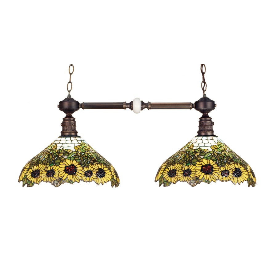 Meyda Tiffany Wild Sunflower 2 Light 35" Wide Linear Chandelier with Tiffany Glass Shade