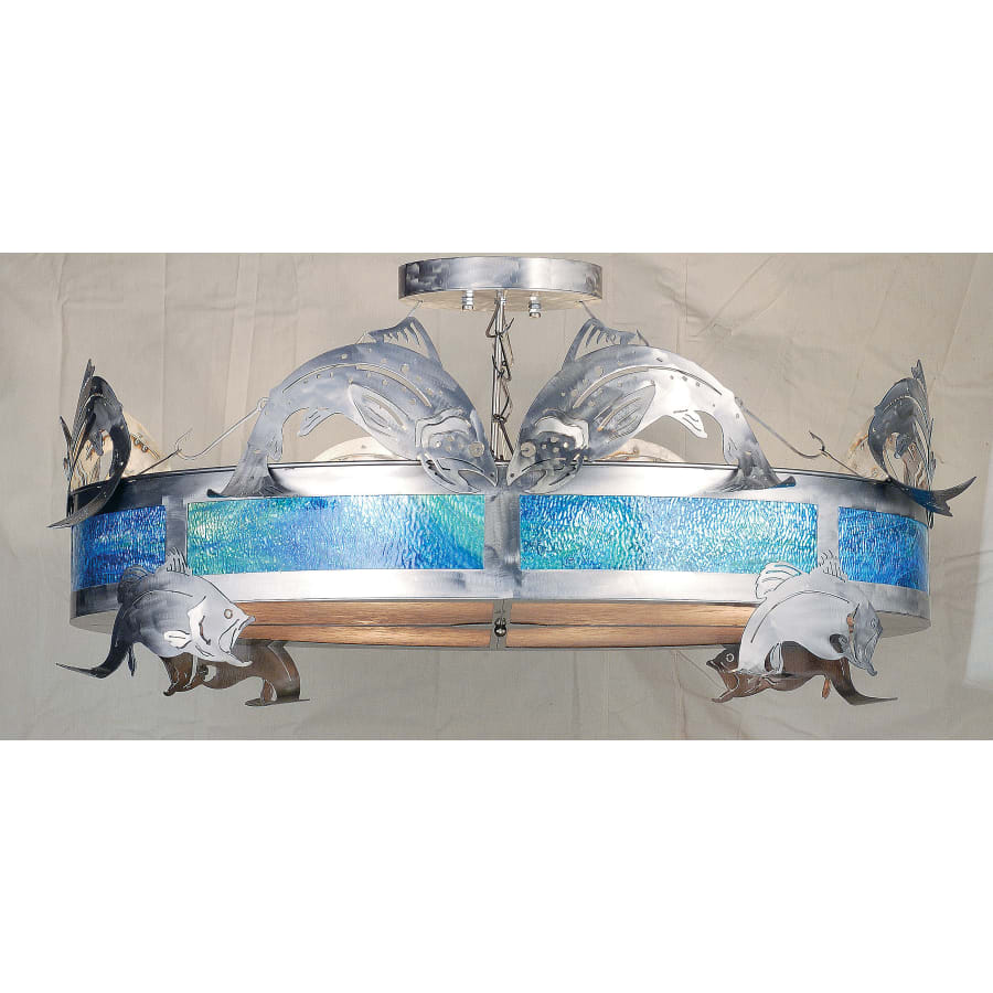 Meyda Tiffany Trout 8 Light 65-1/2" Wide Semi Flush Drum Ceiling Fixture with Multi-colored Glass Shade