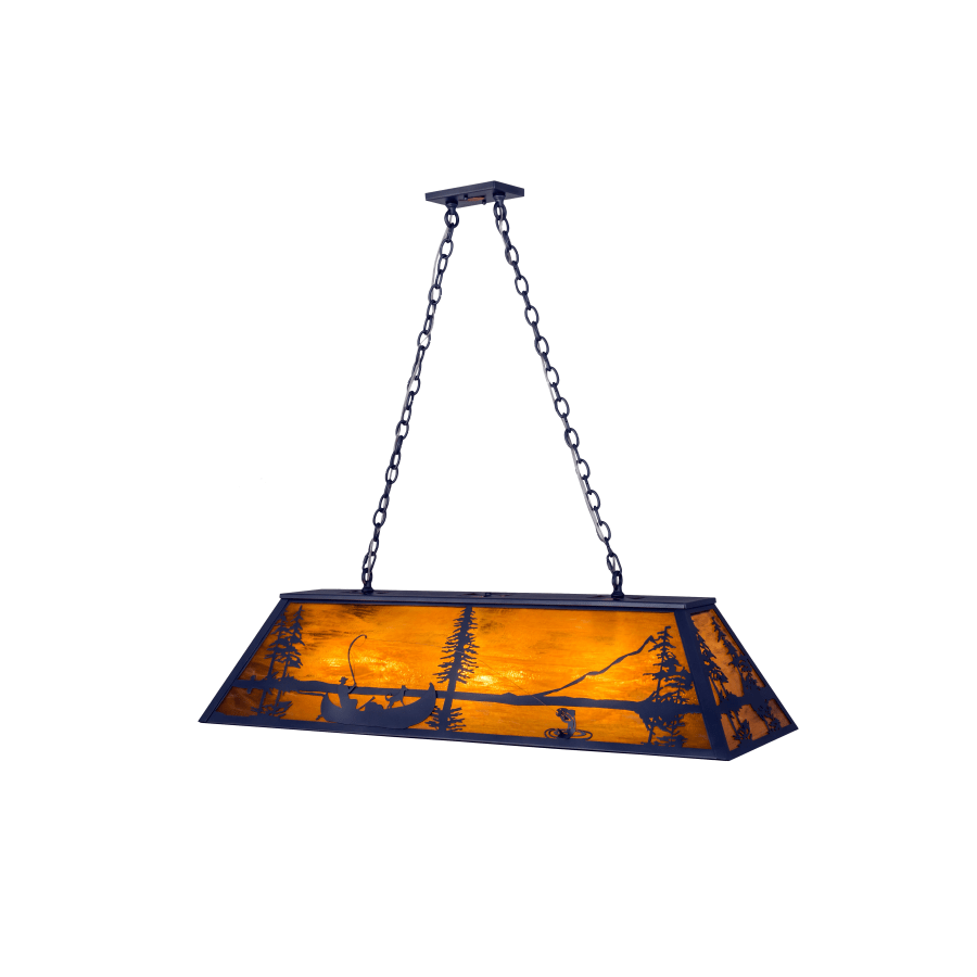 Meyda Tiffany Trout and Fisherman 9 Light 17" Wide Billiard Chandelier with Orange Glass Shade