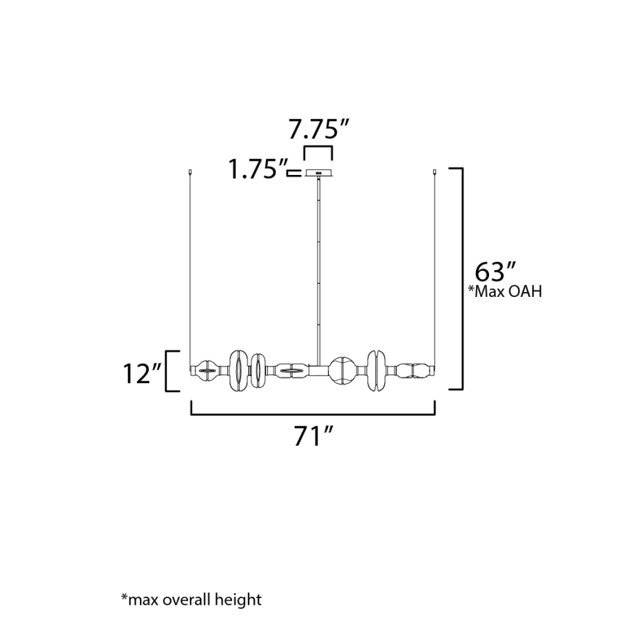 Studio M Gusto 71" Wide LED Abstract Linear Chandelier with Hand-Blown Glass Shades