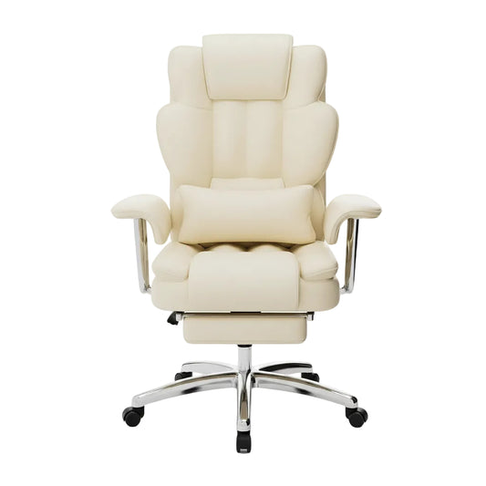big and tall office chair shown in full front view with footrest and high back