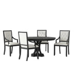 black and oak kitchen table set designed for four person dining and breakfast seating