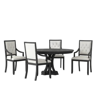 black and oak kitchen table set designed for four person dining and breakfast seating