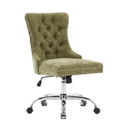 side view of chenille office chair with adjustable height feature