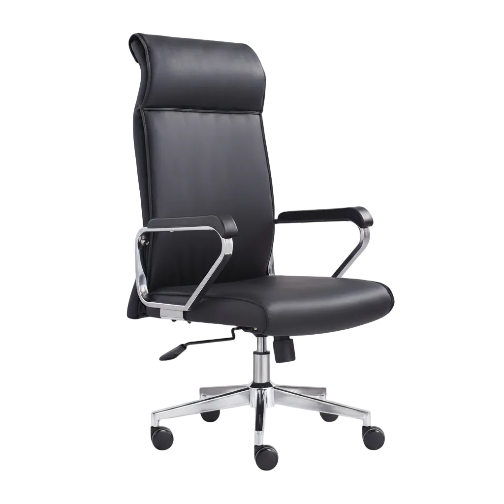 back view of black office computer chair with clean modern appearance