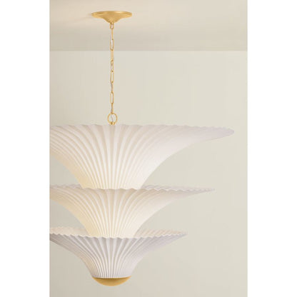 Corbett Lighting Belluno 3 Light 40" Wide Waterfall Chandelier with Pleated Paper Shades