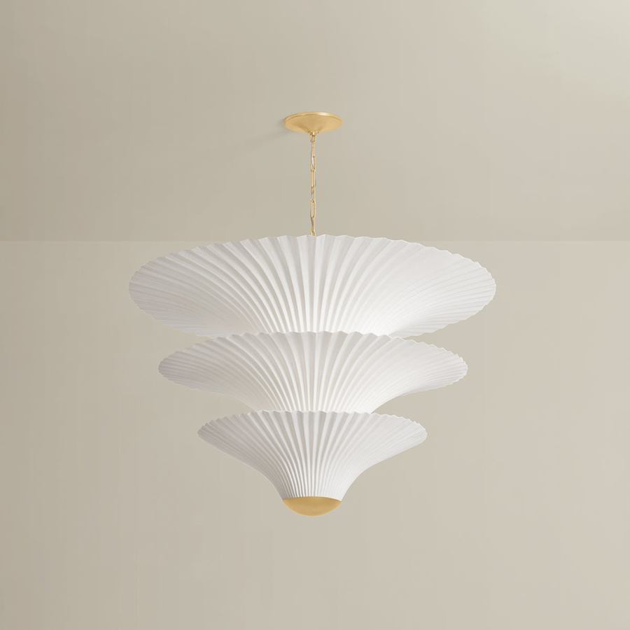 Corbett Lighting Belluno 3 Light 40" Wide Waterfall Chandelier with Pleated Paper Shades