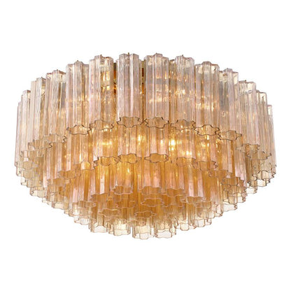 Crystorama Lighting Group Addis 16 Light 32" Wide Flush Mount Drum Ceiling Fixture with Amber Tronchi Glass Shade