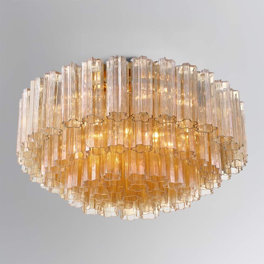 Crystorama Lighting Group Addis 16 Light 32" Wide Flush Mount Drum Ceiling Fixture with Amber Tronchi Glass Shade