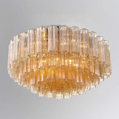 Crystorama Lighting Group Addis 16 Light 32" Wide Flush Mount Drum Ceiling Fixture with Amber Tronchi Glass Shade
