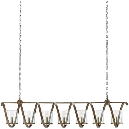 Currey and Company Maximus 7 Light 64" Wide Taper Candle Linear Chandelier with Clear Glass Shades