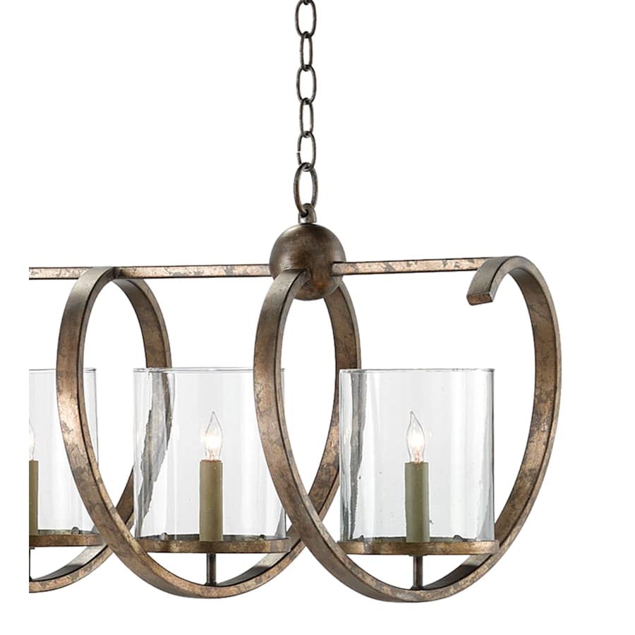 Currey and Company Maximus 7 Light 64" Wide Taper Candle Linear Chandelier with Clear Glass Shades