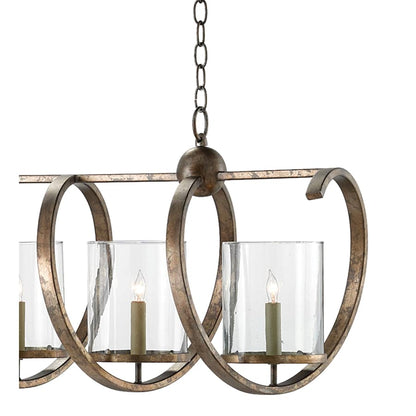 Currey and Company Maximus 7 Light 64" Wide Taper Candle Linear Chandelier with Clear Glass Shades