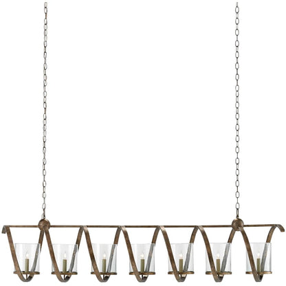 Currey and Company Maximus 7 Light 64" Wide Taper Candle Linear Chandelier with Clear Glass Shades