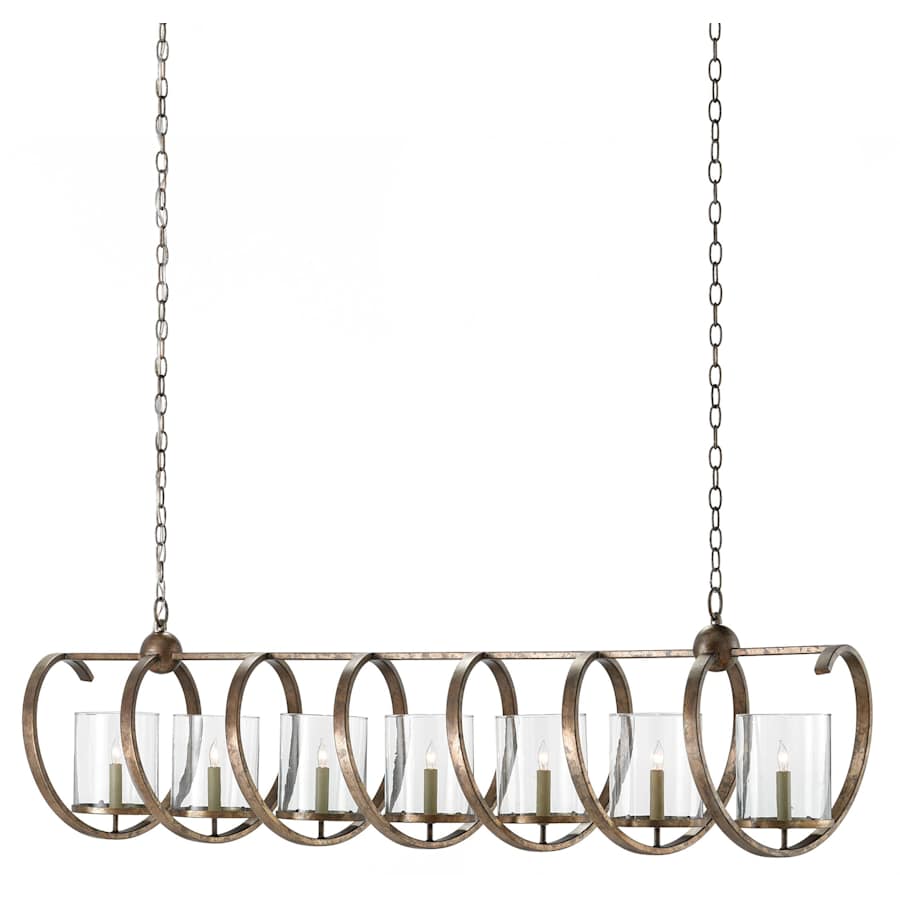 Currey and Company Maximus 7 Light 64" Wide Taper Candle Linear Chandelier with Clear Glass Shades