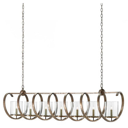 Currey and Company Maximus 7 Light 64" Wide Taper Candle Linear Chandelier with Clear Glass Shades