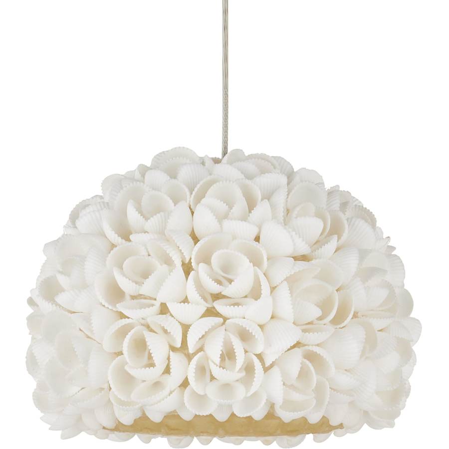 Currey and Company Virtu 7 Light 57" Wide Wrought Iron Linear Pendant with Clamrose Shell Shades