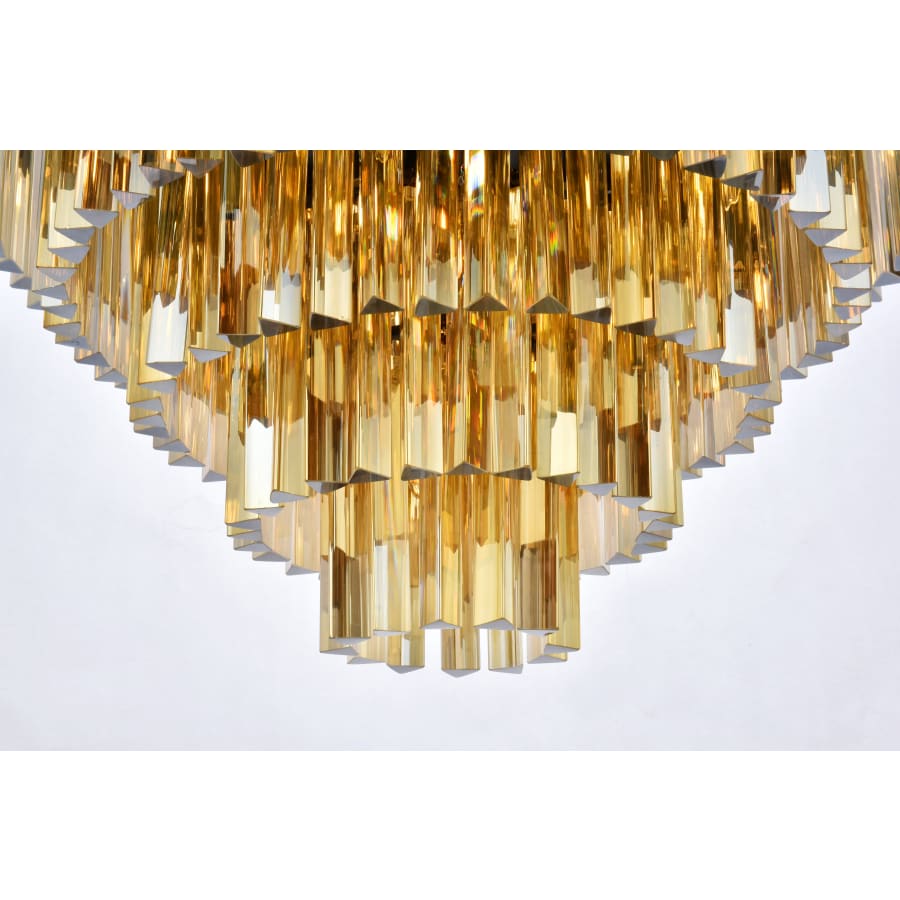 Elegant Lighting Sydney 17 Light 32" Wide Flush Mount Drum Ceiling Fixture with Golden Teak Royal Cut Crystals