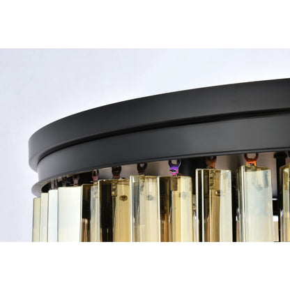 Elegant Lighting Sydney 17 Light 32" Wide Flush Mount Drum Ceiling Fixture with Golden Teak Royal Cut Crystals