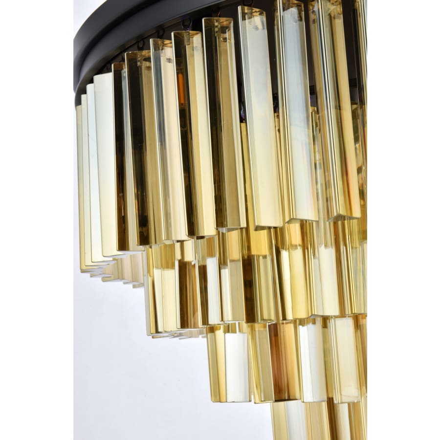 Elegant Lighting Sydney 17 Light 32" Wide Flush Mount Drum Ceiling Fixture with Golden Teak Royal Cut Crystals