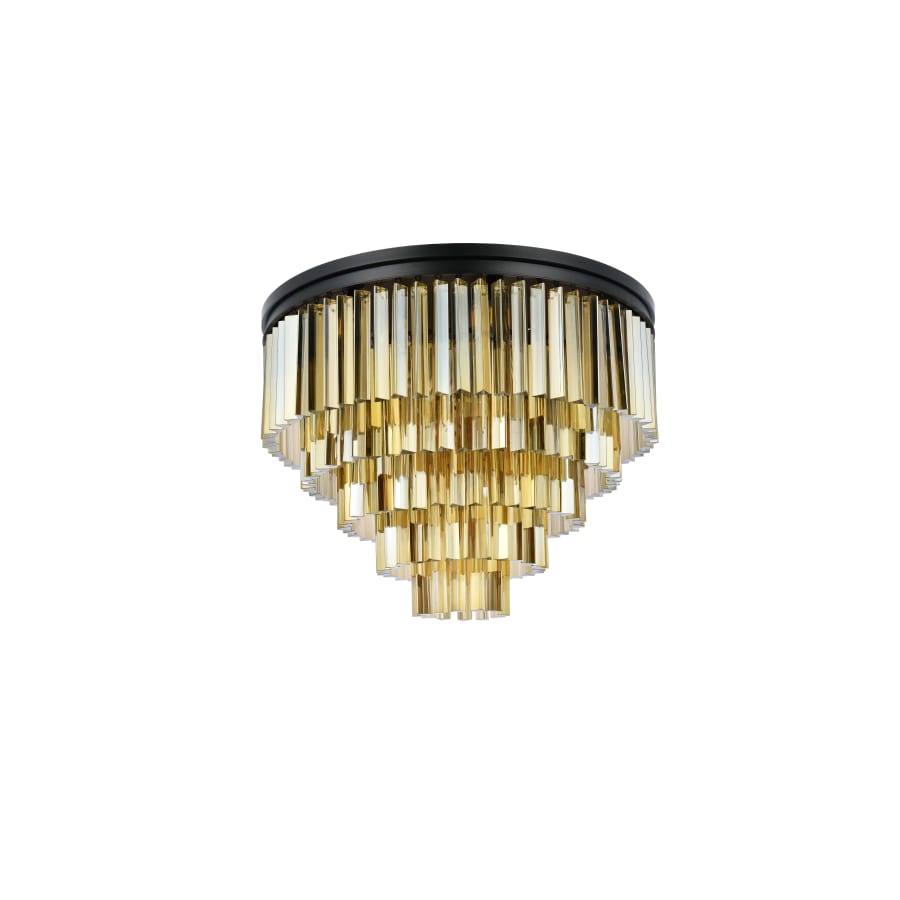 Elegant Lighting Sydney 17 Light 32" Wide Flush Mount Drum Ceiling Fixture with Golden Teak Royal Cut Crystals