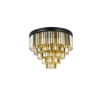 Elegant Lighting Sydney 17 Light 32" Wide Flush Mount Drum Ceiling Fixture with Golden Teak Royal Cut Crystals