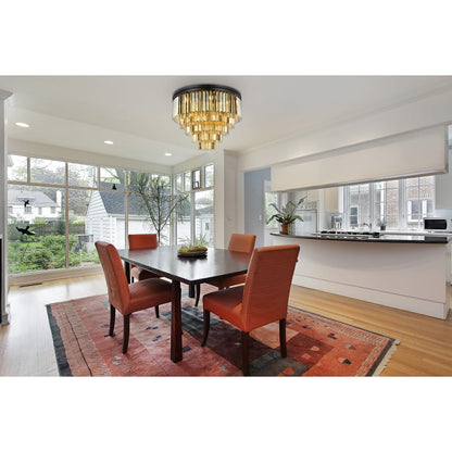 Elegant Lighting Sydney 17 Light 32" Wide Flush Mount Drum Ceiling Fixture with Golden Teak Royal Cut Crystals