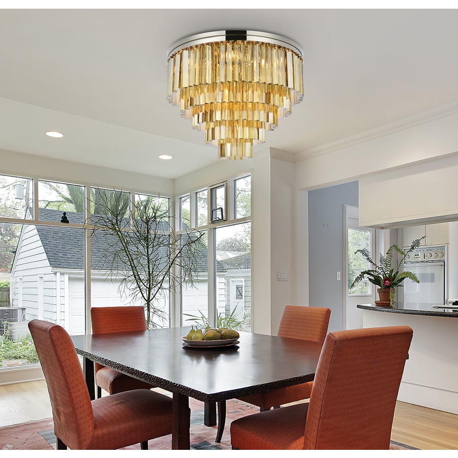 Elegant Lighting Sydney 17 Light 32" Wide Flush Mount Drum Ceiling Fixture with Golden Teak Royal Cut Crystals