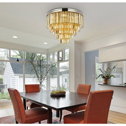 Elegant Lighting Sydney 17 Light 32" Wide Flush Mount Drum Ceiling Fixture with Golden Teak Royal Cut Crystals
