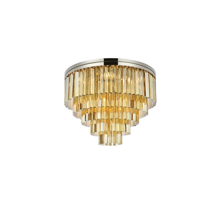 Elegant Lighting Sydney 17 Light 32" Wide Flush Mount Drum Ceiling Fixture with Golden Teak Royal Cut Crystals
