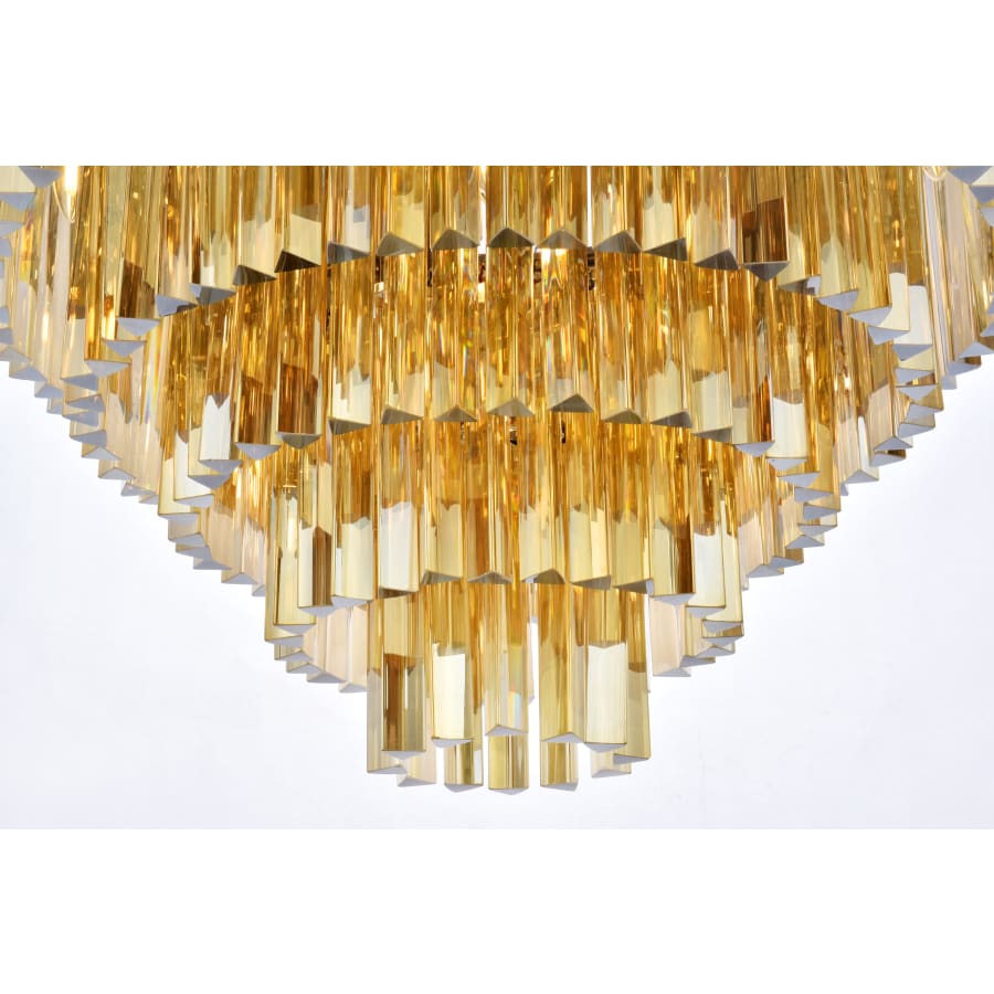 Elegant Lighting Sydney 17 Light 32" Wide Flush Mount Drum Ceiling Fixture with Golden Teak Royal Cut Crystals